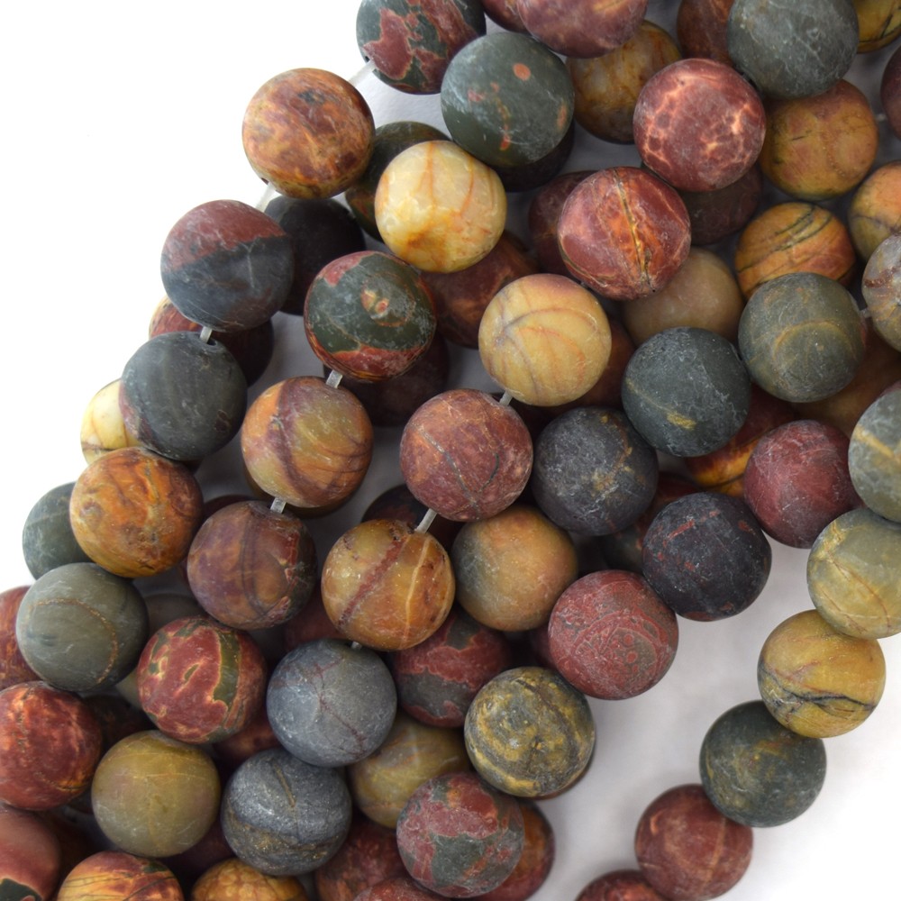 10mm matte multicolor picasso jasper round beads 15″ strand