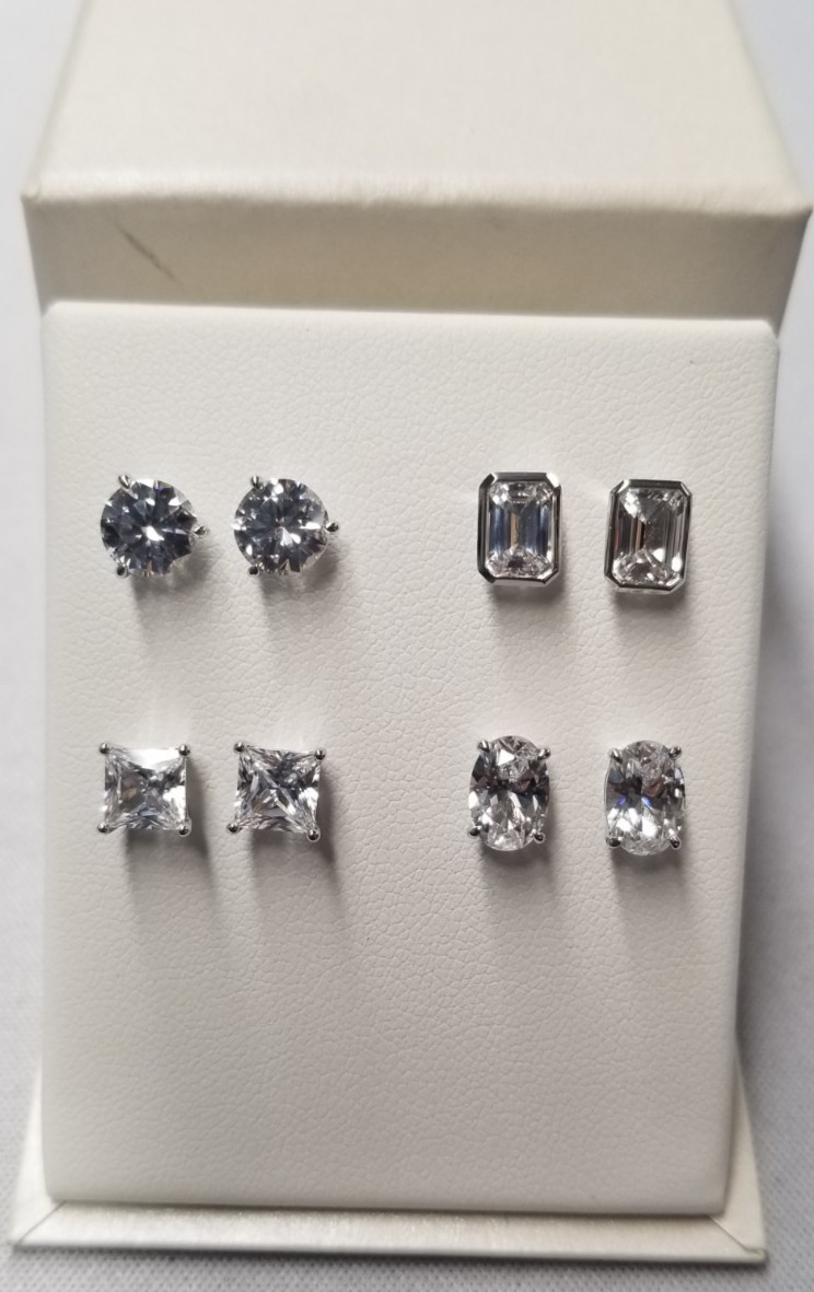 Yes, Please! Lab Created White Sapphire Sterling Silver Earring Set 6mm, 8mm