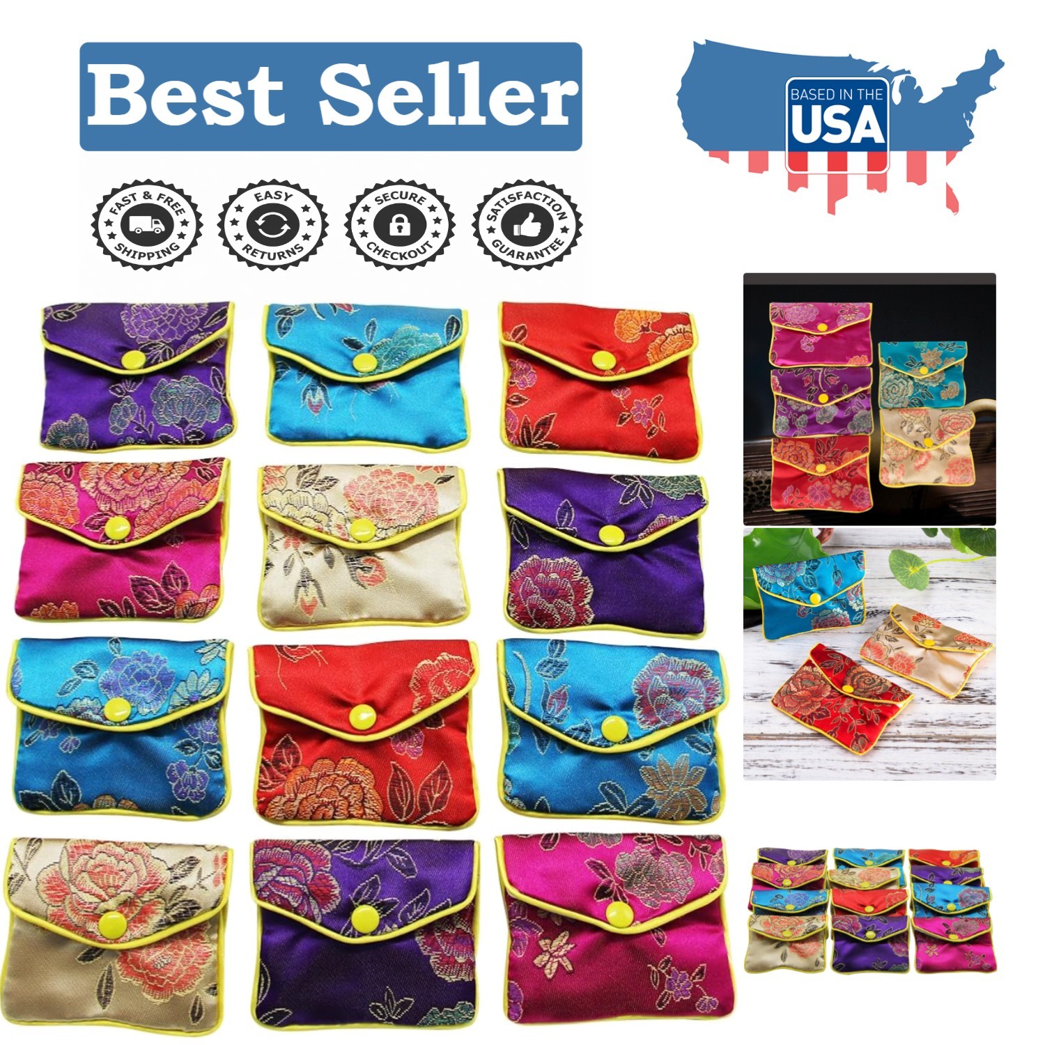 Stylish Small Jewelry Pouches – 12 Floral Zipper Bags for Special Occasions