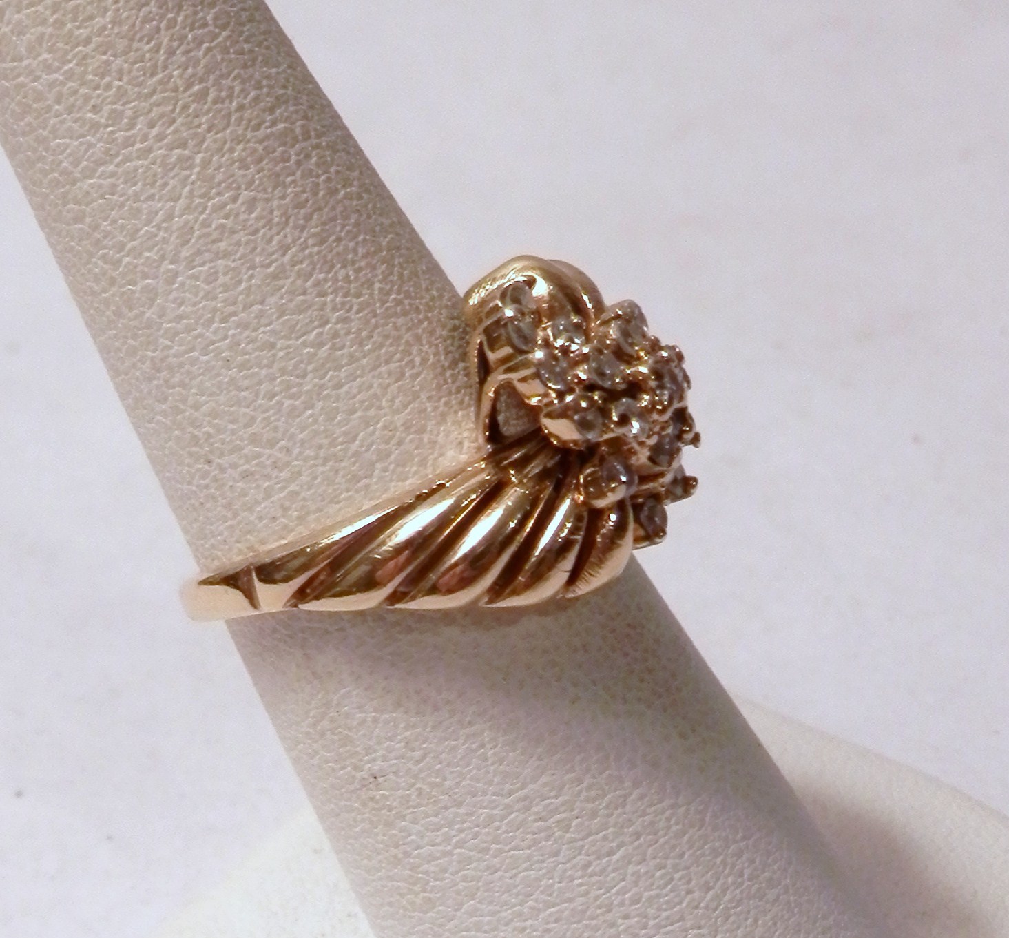 Stunning Tru Glo Diamond Cluster Waterfall 14K Yellow Gold Ring 5.3 Gram Size 7
