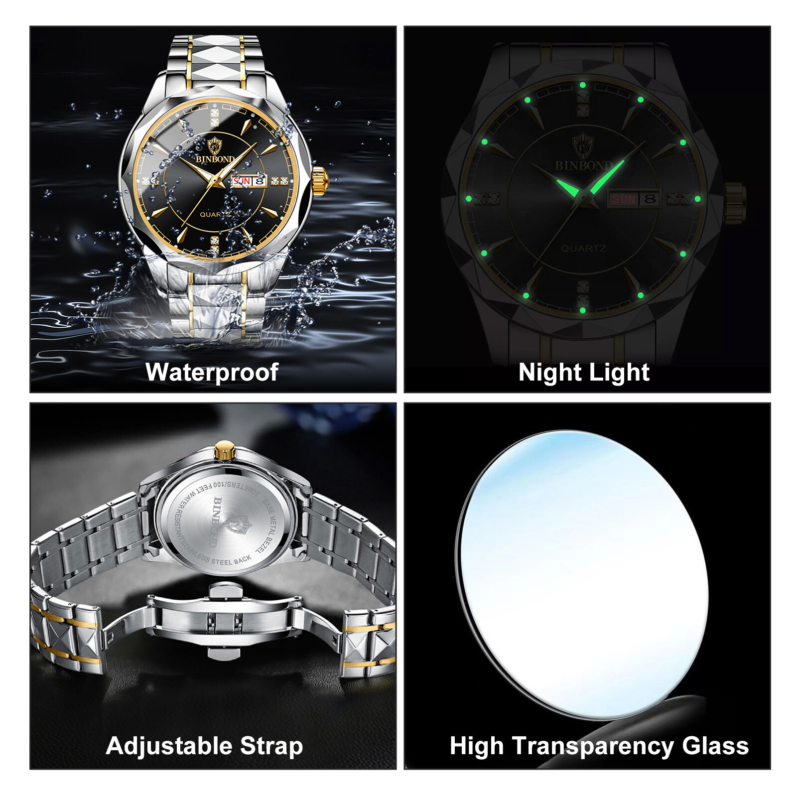 Luminous Men Watch Stainless Steel Quartz Waterproof Classic Business Wristwatch