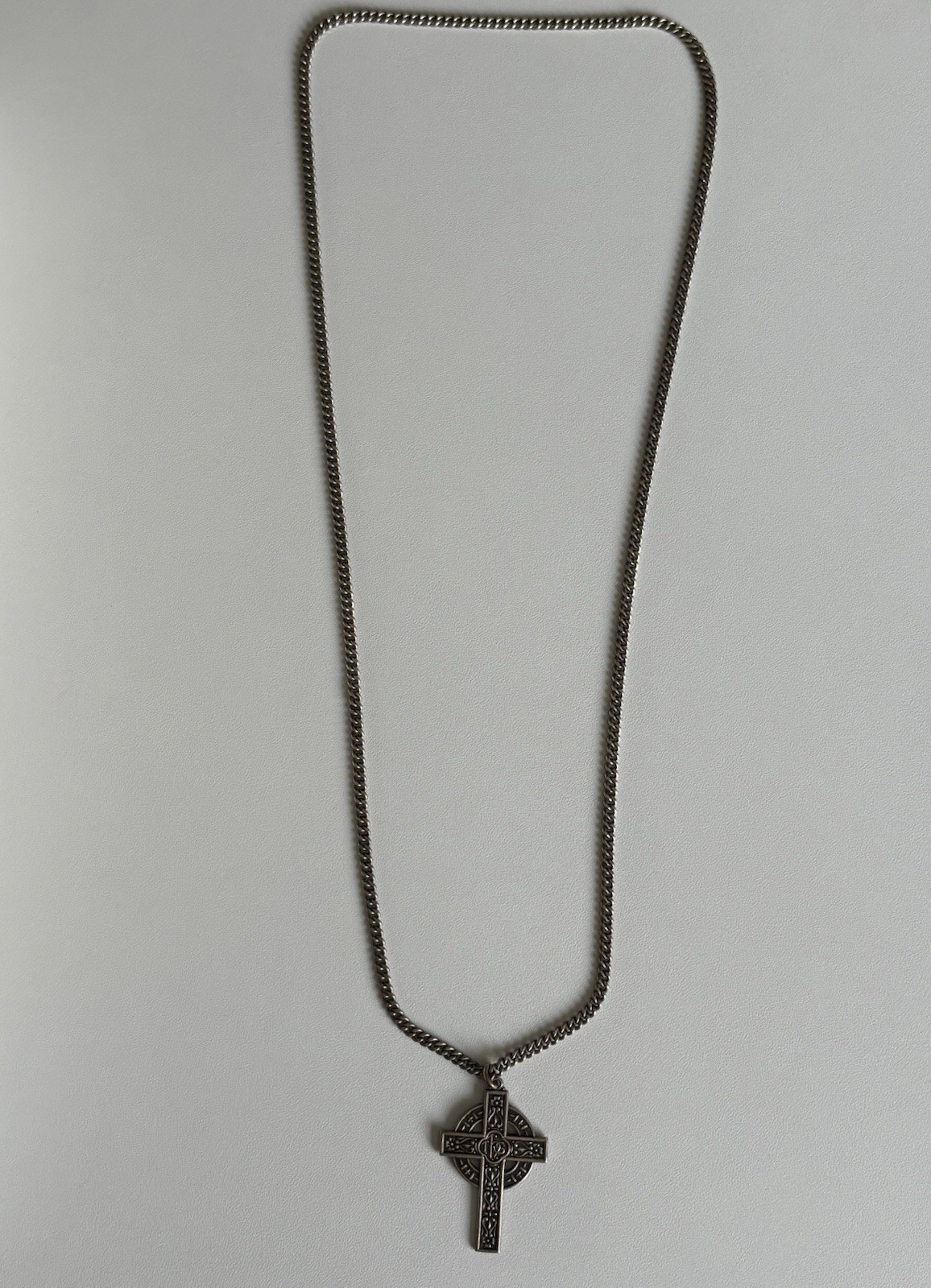 VTG Sterling Silver Celtic Cross Pendant Endless Over The Head Curb Chain 20.5g