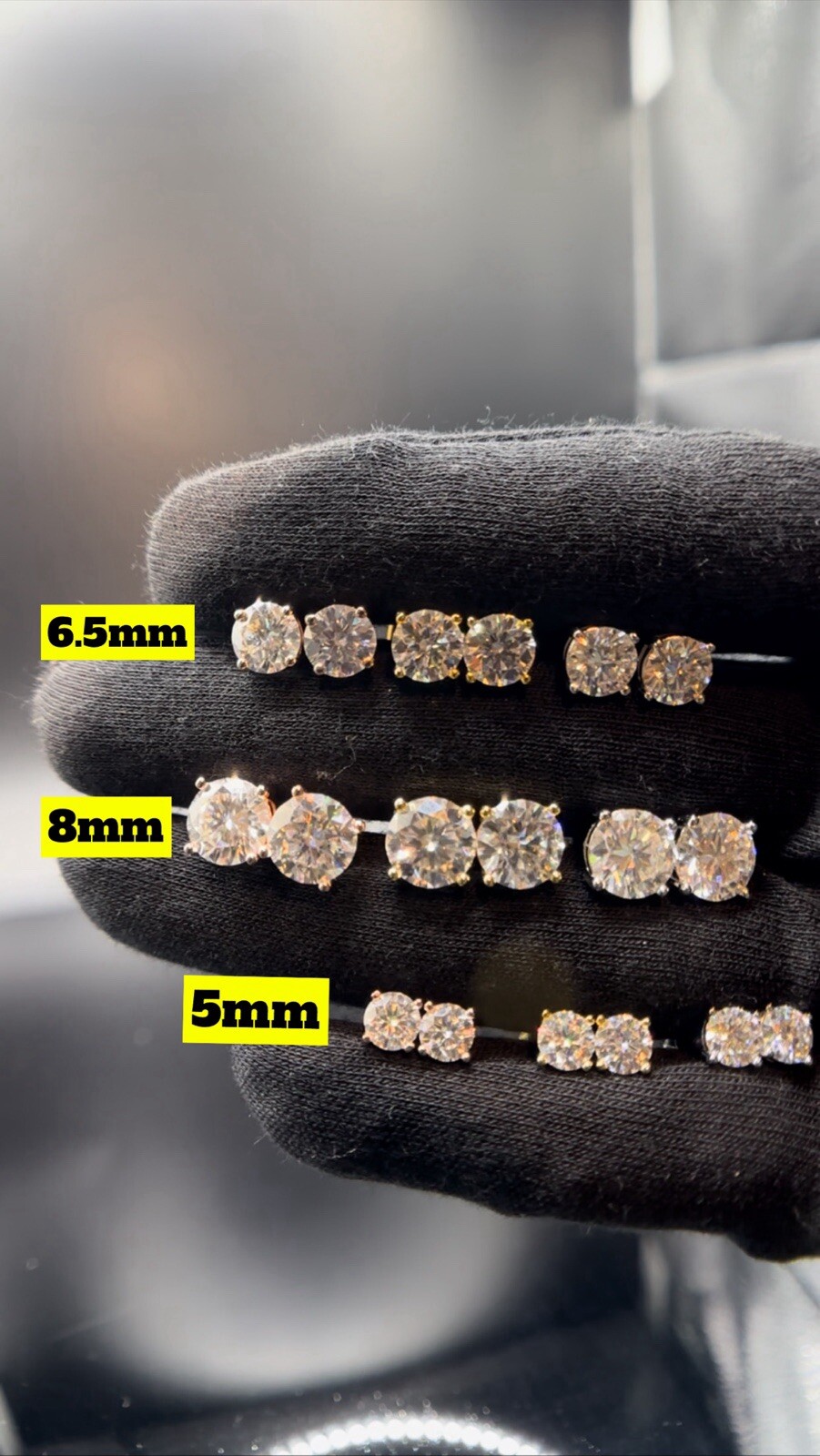 GRA Certified 5mm 6.5mm 8mm Moissanite Stud Earrings Gold 925 Silver HipHop VVS1