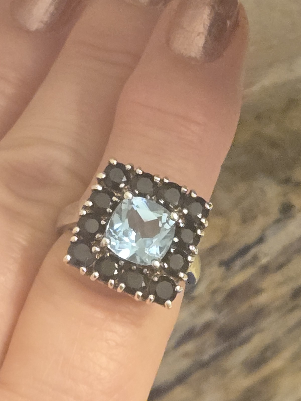 2.5ct Natural Swiss Blue Topaz and Blue Sapphire Ring 925 Sliver Size 9 Preowned