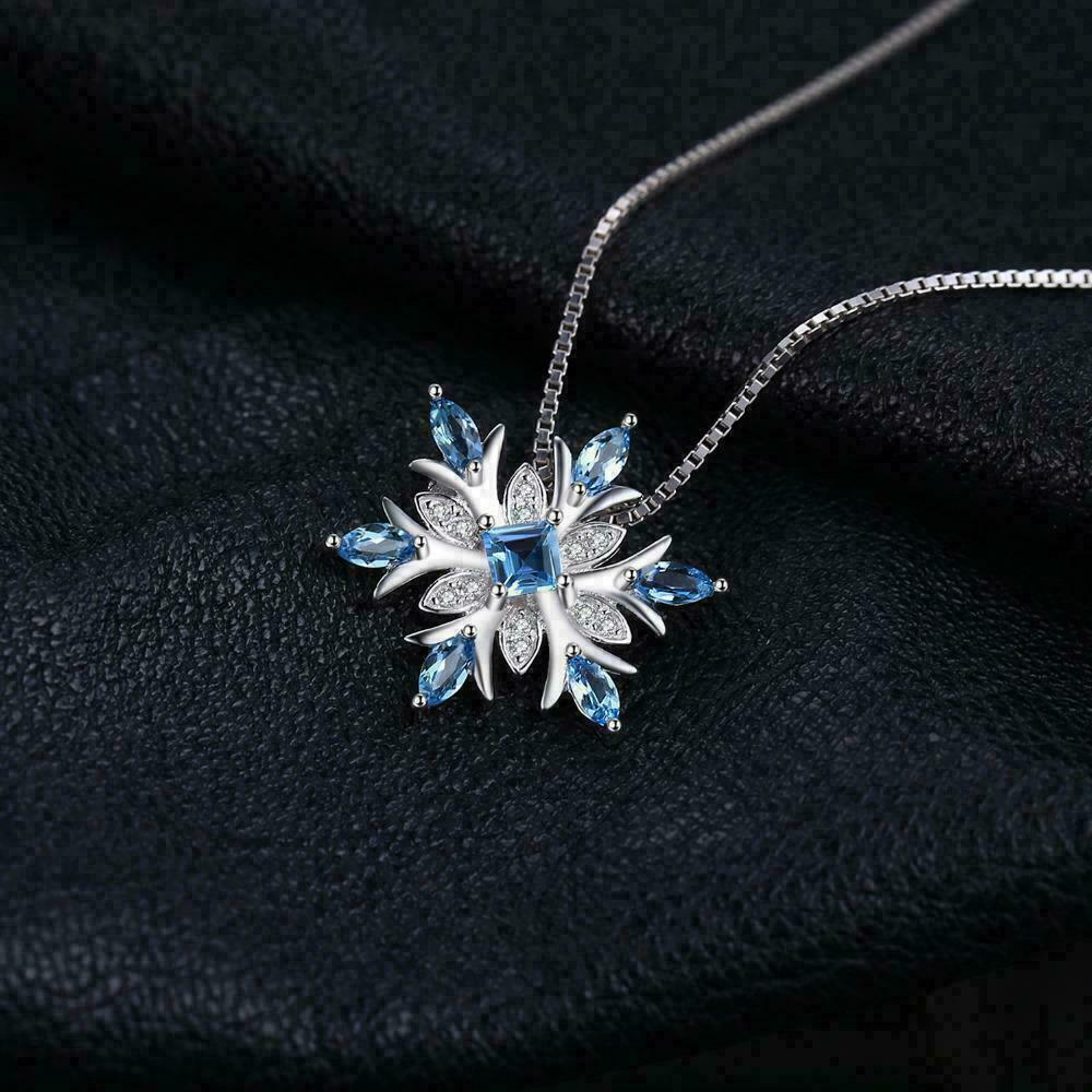 1Ct Lab Created Blue Topaz Diamond 14k White Gold Finish Snowflake Pendant Gift.