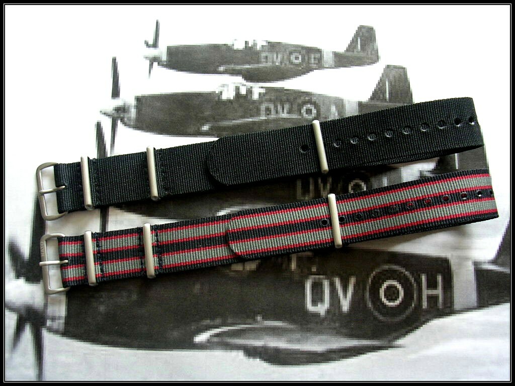 NATO® watchband strap 18mm Black nylon G10 2pk RAF Bond pilot IW SUISSE 20 22 24