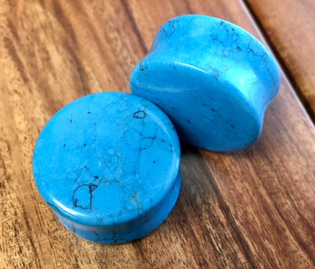 PAIR Blue Turquoise Stone Plugs Gauges – 3mm (8g) to 38mm (1.5″) available!