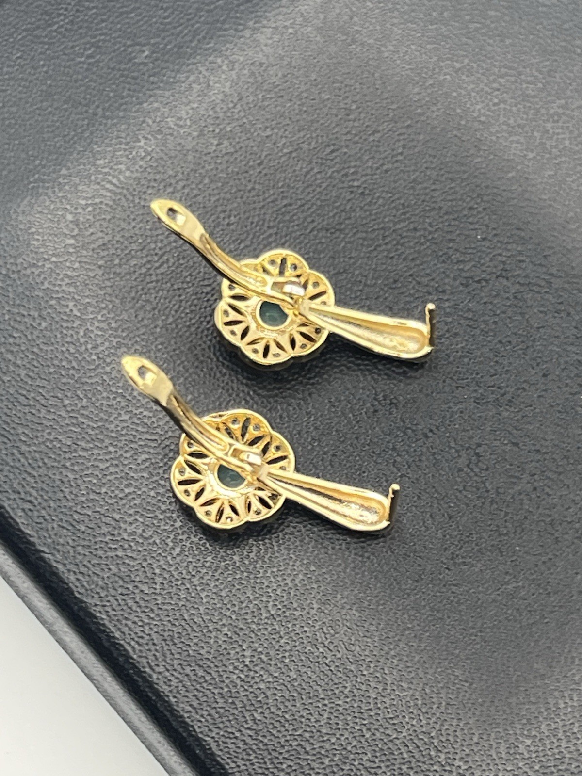 Pale blue green rhinestone gold tone flower cluster earrings