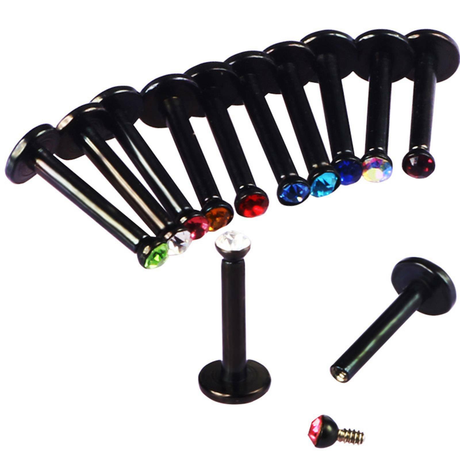 10 pcs Crystal Gem Labret Stud Lip Tragus Ear Cartilage Ring Body Piercing 16g