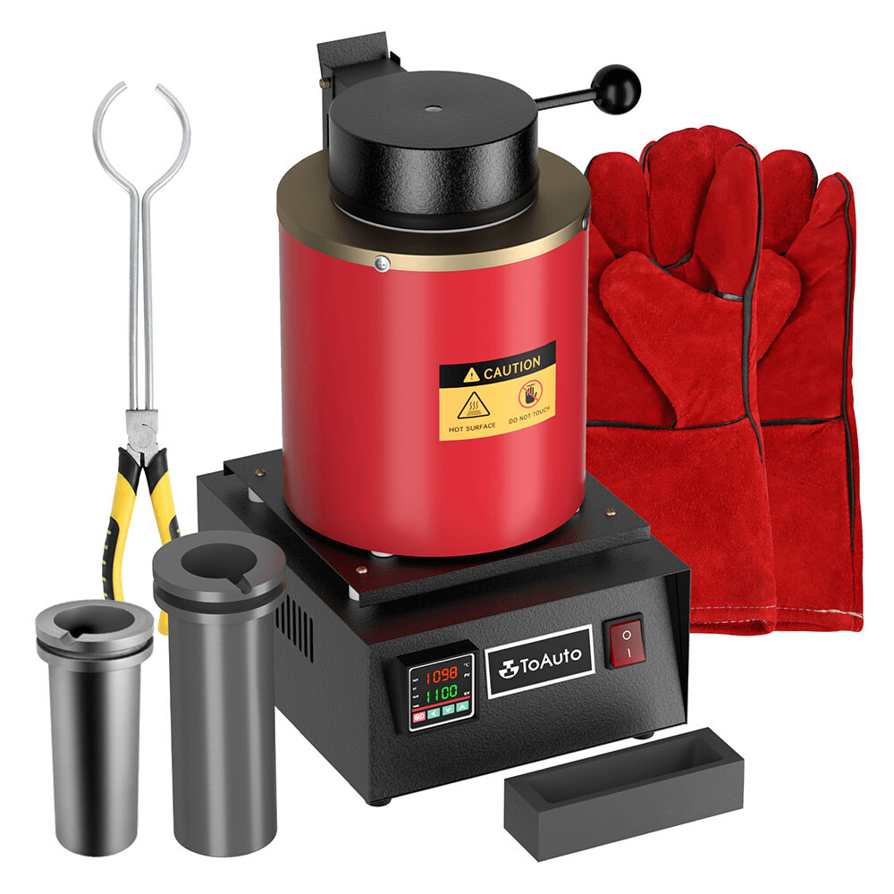 TOAUTO Electric Gold Melting Furnace 3KG+2KG Graphite Crucible Ingot Mold 110V