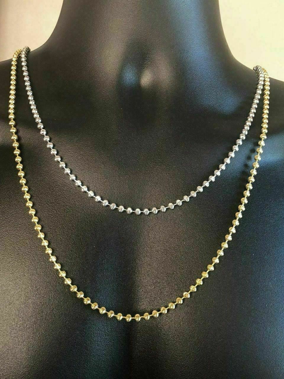 4mm Ball Moon Chain SOLID 925 Silver 14k Gold Plated Rhodium Diamond Cut ICY