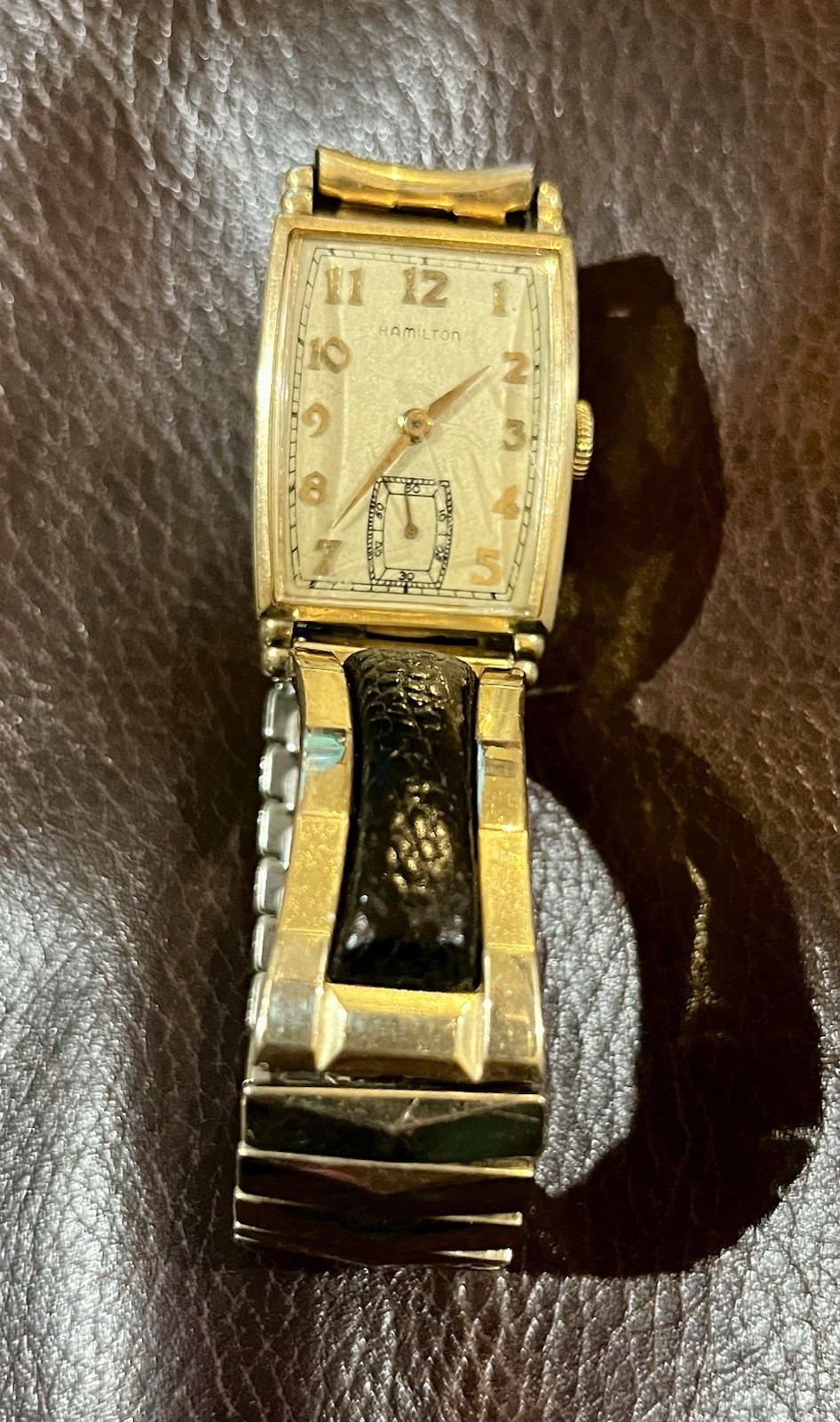 Hamilton Vintage Rectangular Gold-Tone Manual Watch Small Seconds Expansion