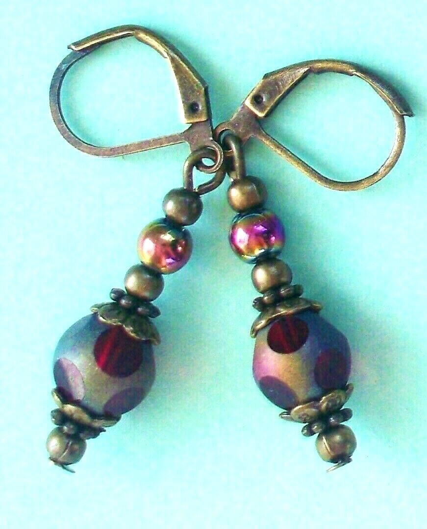 WINDOW CUT crystal RAINBOW TOPAZ Lever back BRONZE handcrafted CHOOSE XX
