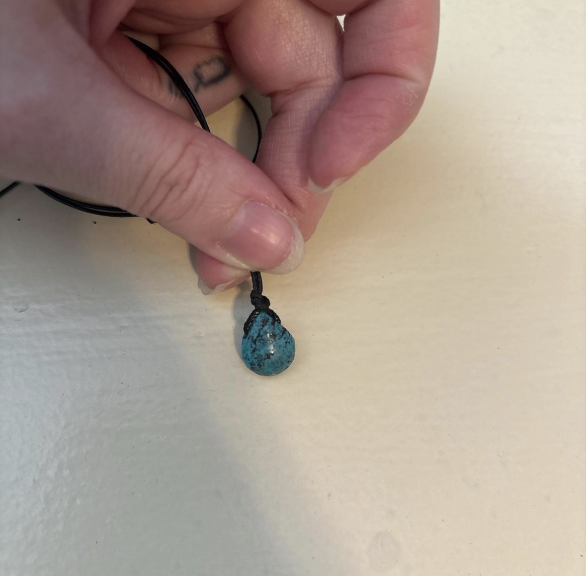 Hubei turquoise tear Drop Choker Necklace On Waxed Polyester Cord