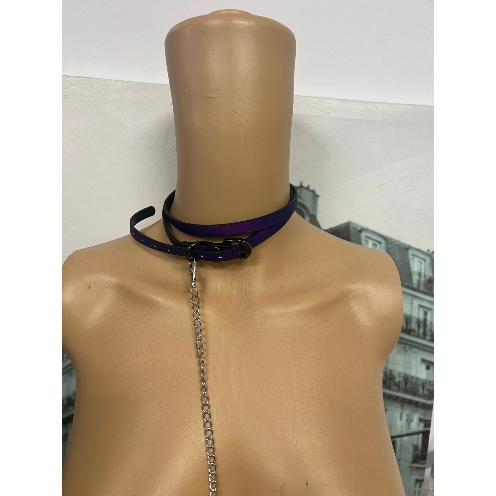 Heat-Sensitive Thermochromic Leather Choker with Leash