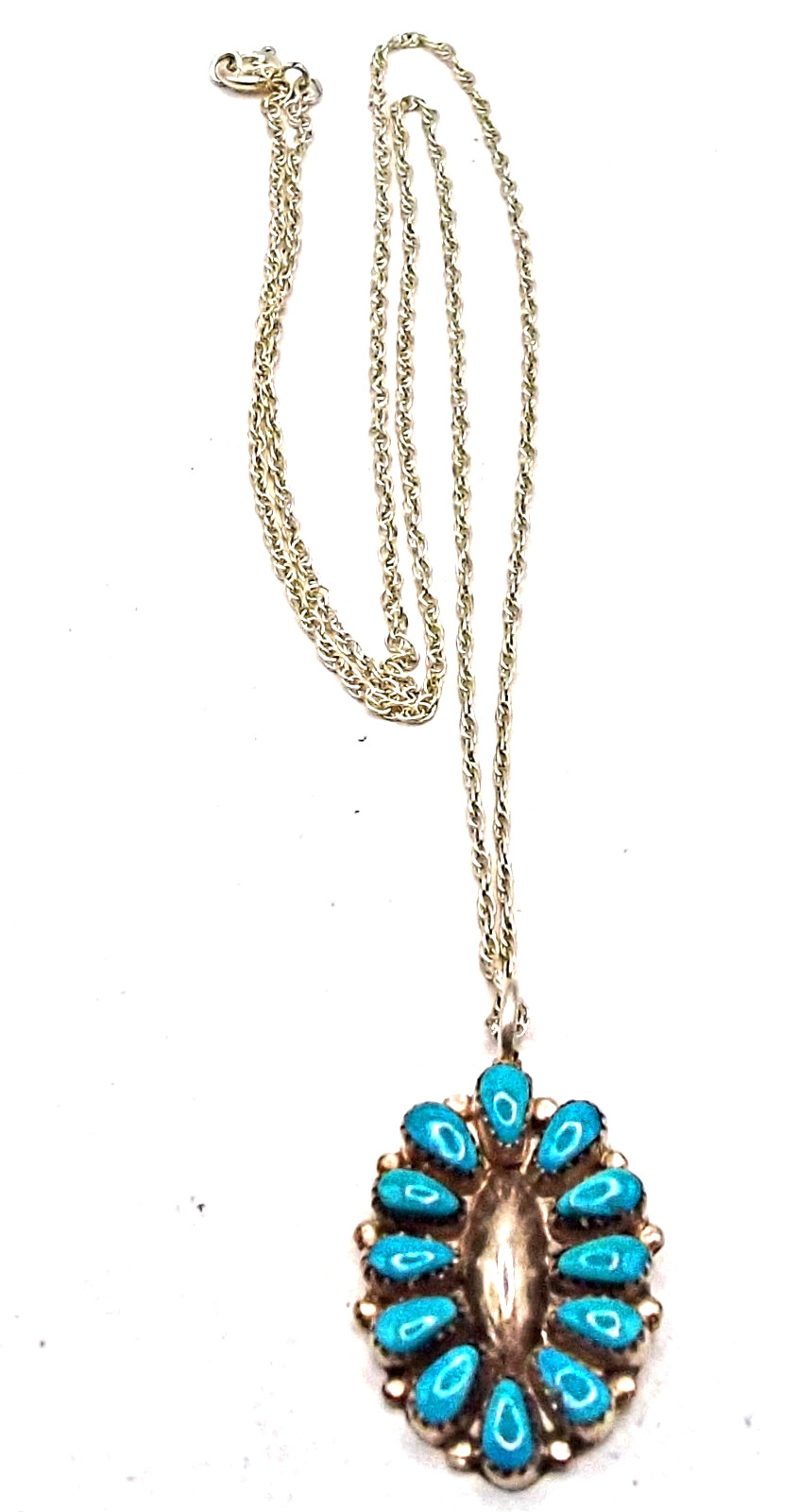Vintage Zuni Mary Ann & Felix Chavez Sterling 12 Sleeping Beauty Stone Necklace