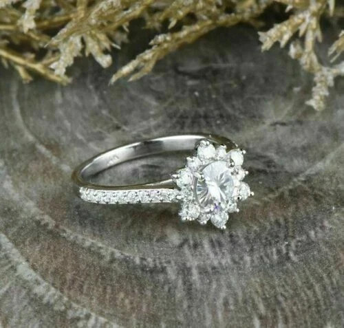 2Ct Round Cut Lab Created Moissanite Engagement Ring 14K White Gold Plated