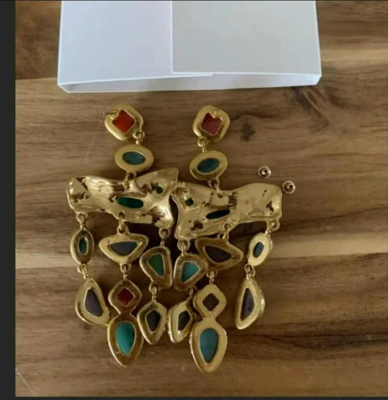 Vintage Boho Multicolor Gold Statement Stone Earrings Birthday gift Vacation