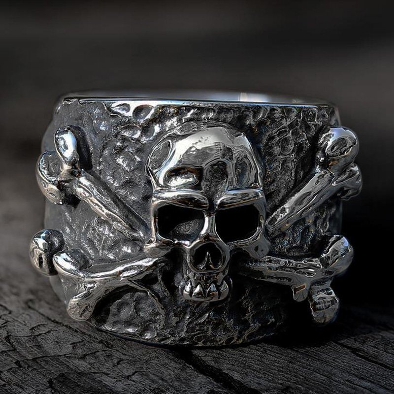 MENDEL Gothic Mens Skull And Bones Biker Ring For Men Stainless Steel Size 7-15
