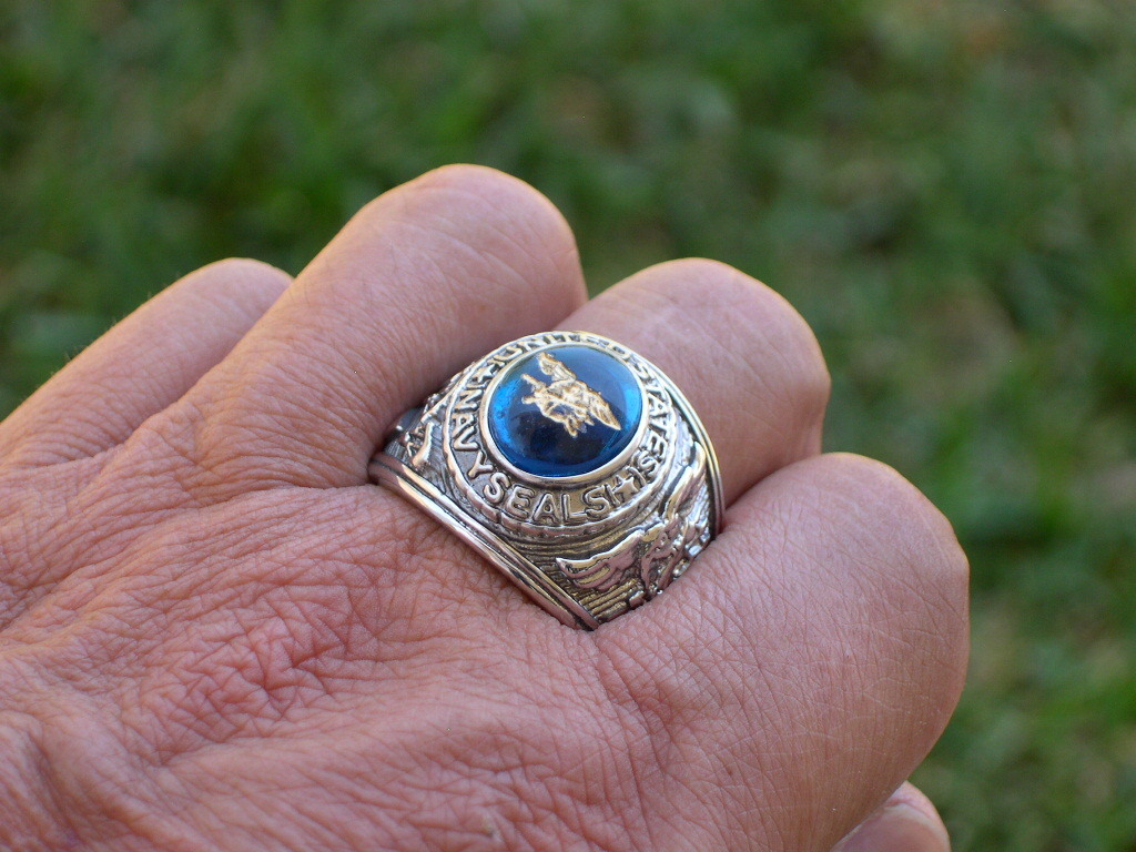 12x10mm US Military Navy Seals Rhodium Plated Solitaire Stone Men Ring Size 7-15