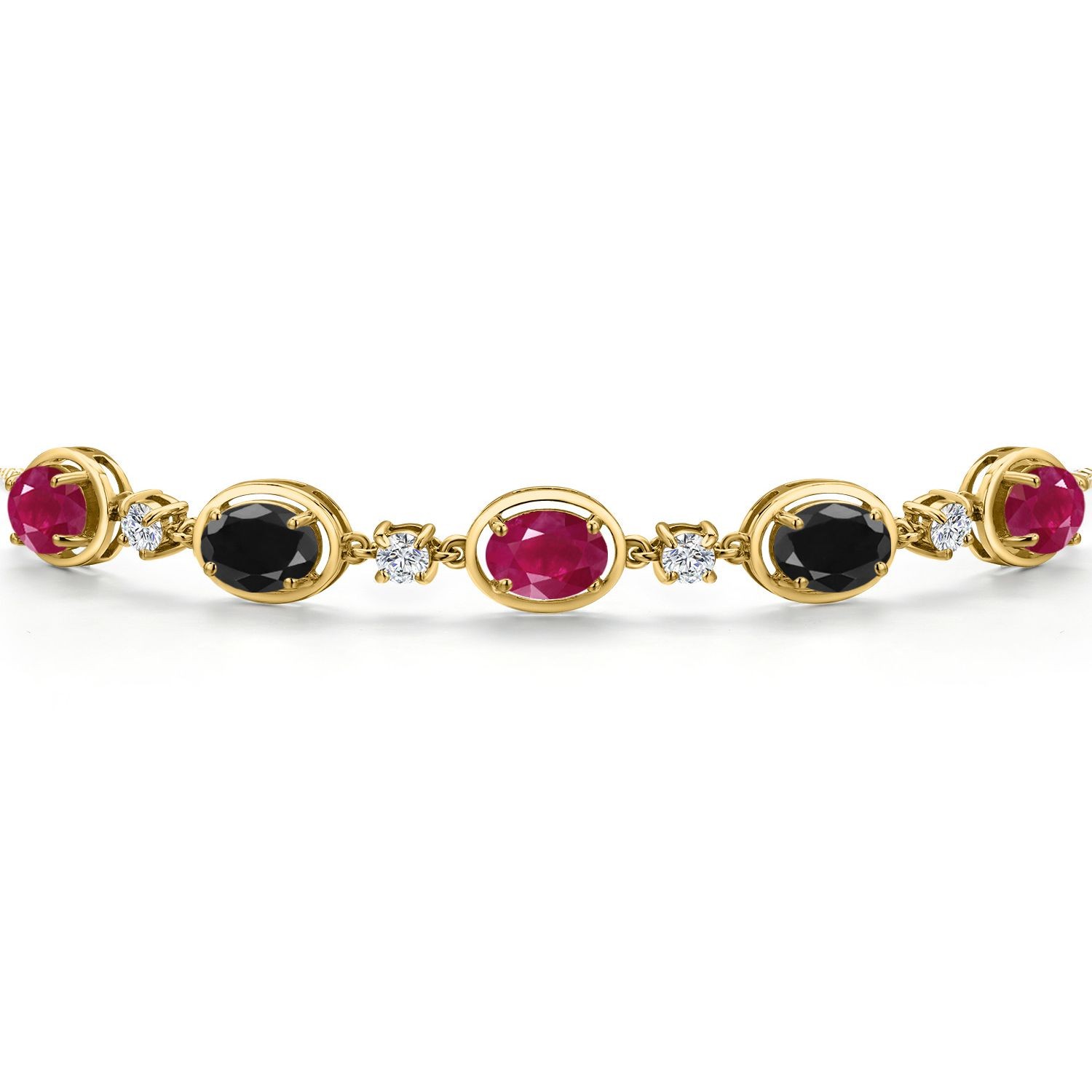 18K Yellow Gold Plated Silver Ruby and Black Sapphire and Lab Grown Diamond
