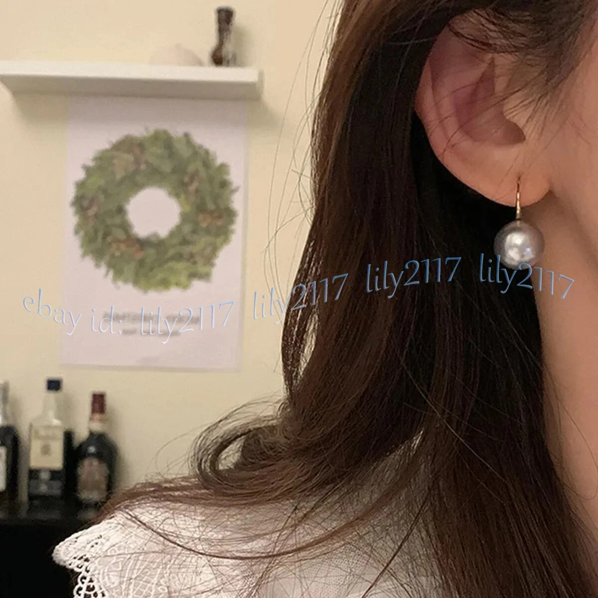 Perfect Round AAA Silver Gray Akoya Real Natural Pearl Dangle Gold Hook Earrings