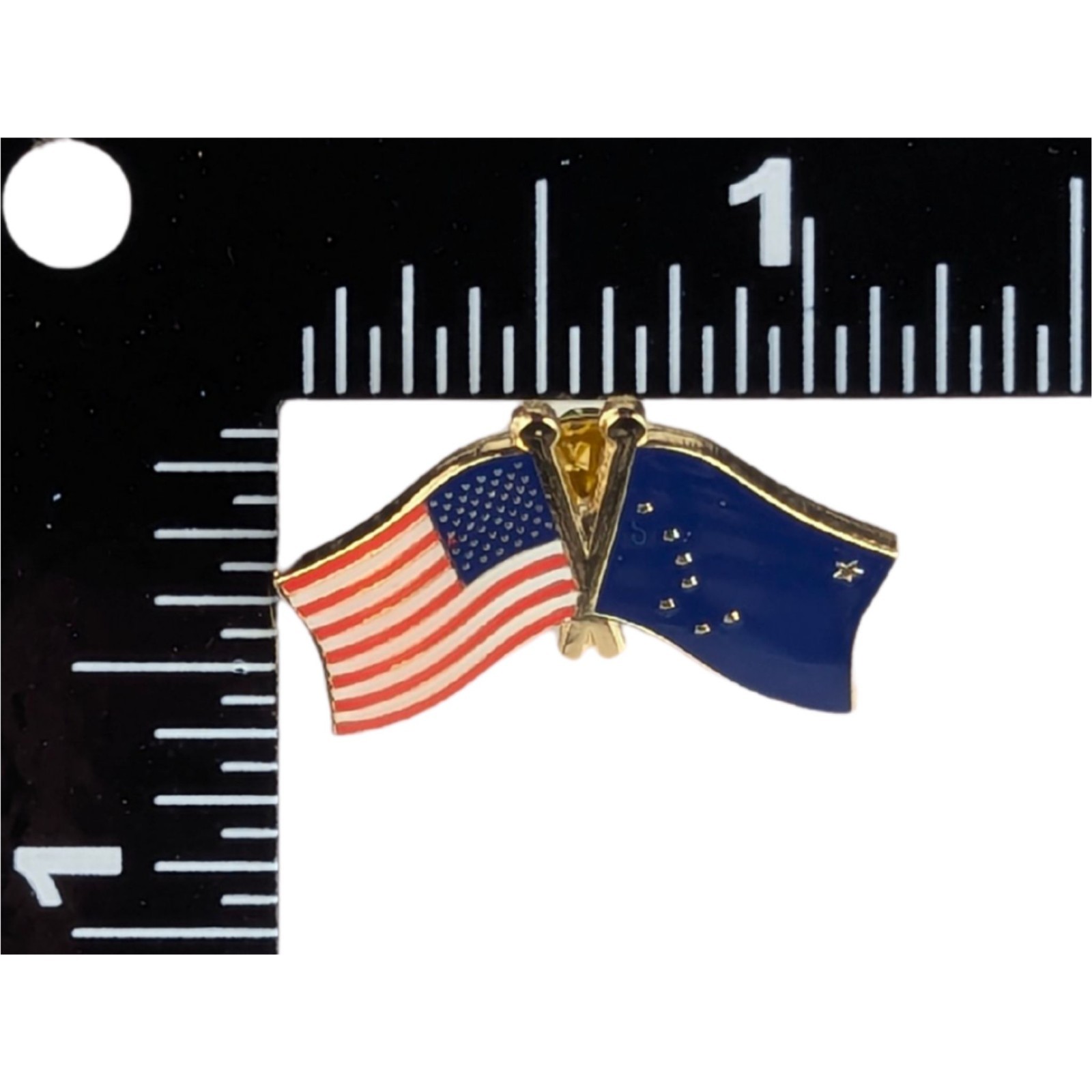 Alaska State Flag / American Flag Lapel Pin; Die-Struck Steel Alloy