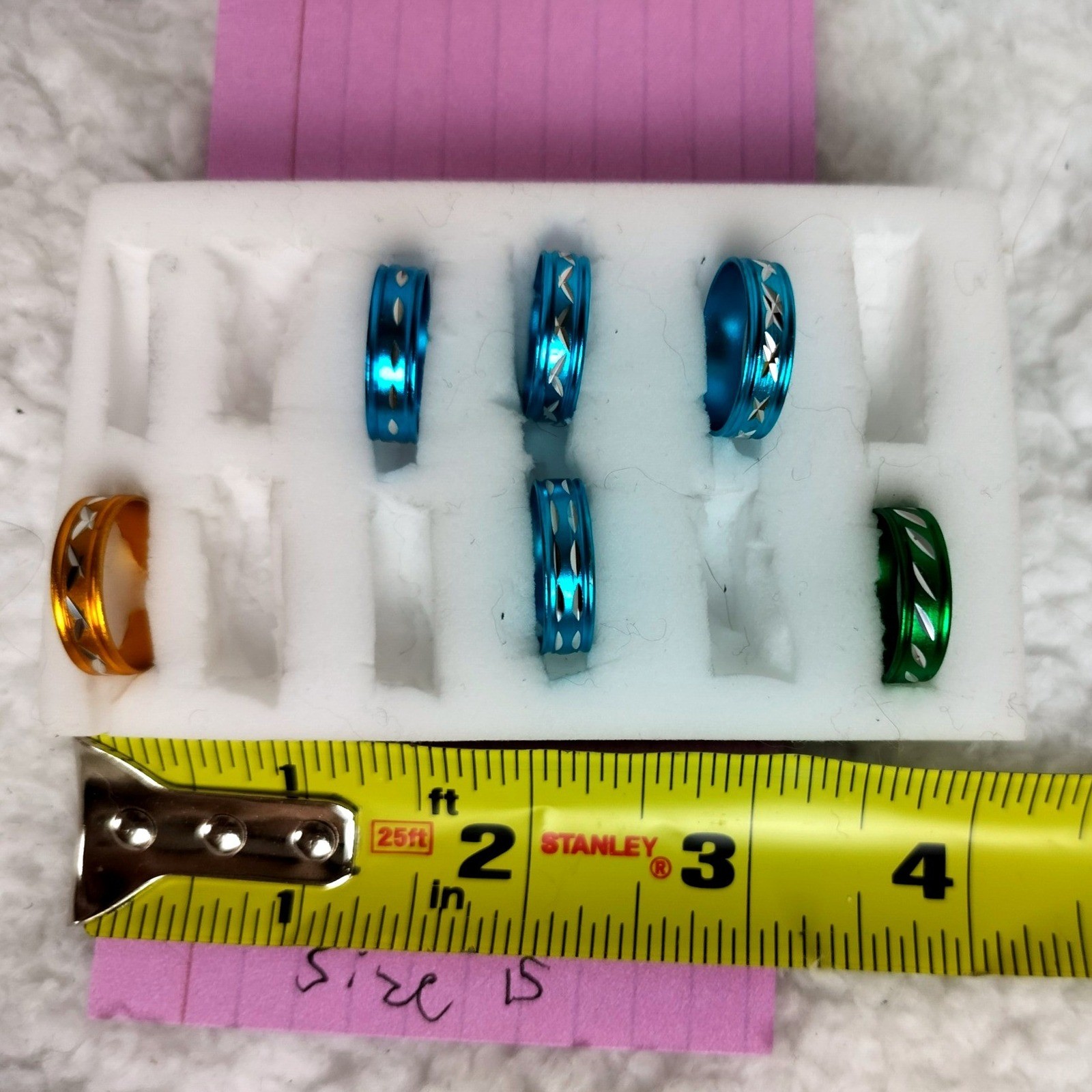 Aluminum Etched Band Ring Set Multi-Color Lightweight 5pc