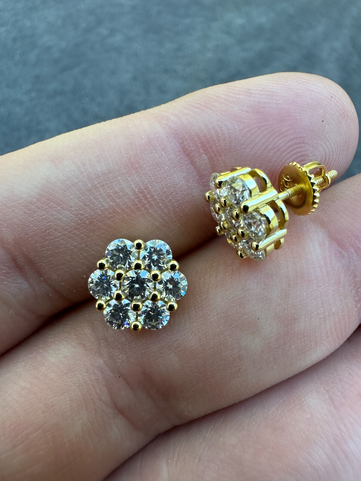 Moissanite Studs Iced Cluster Flower Set Earrings Real 14k Gold Over 925 Silver