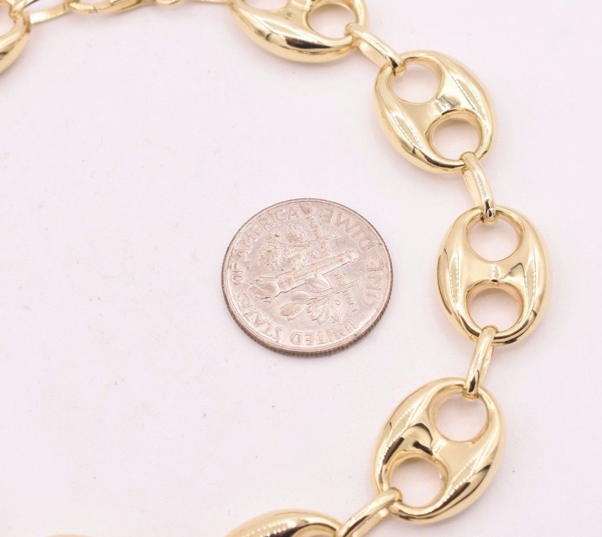 12mm Puffed Mariner Anchor Gucci Link Chain Bracelet Real 10K Yellow Gold Unisex