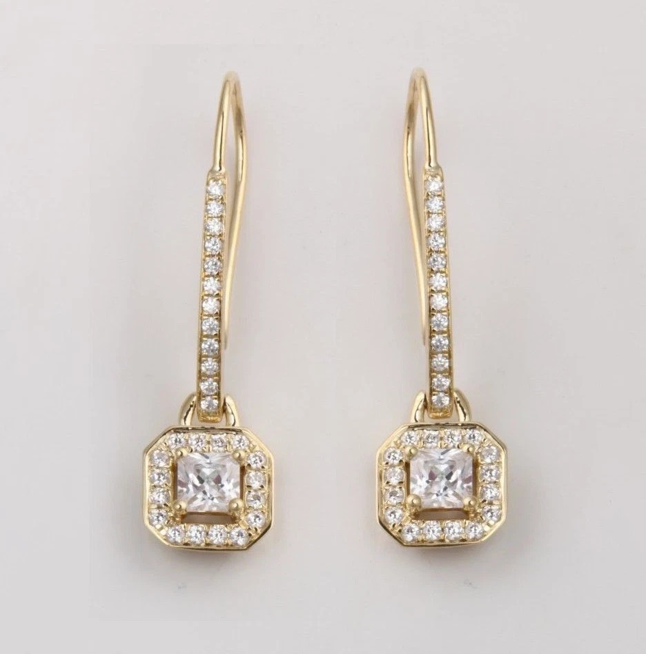1.50 Ct Princess Lab Created Diamond Drop Dangle Earrings 14K Yellow Gold Plated