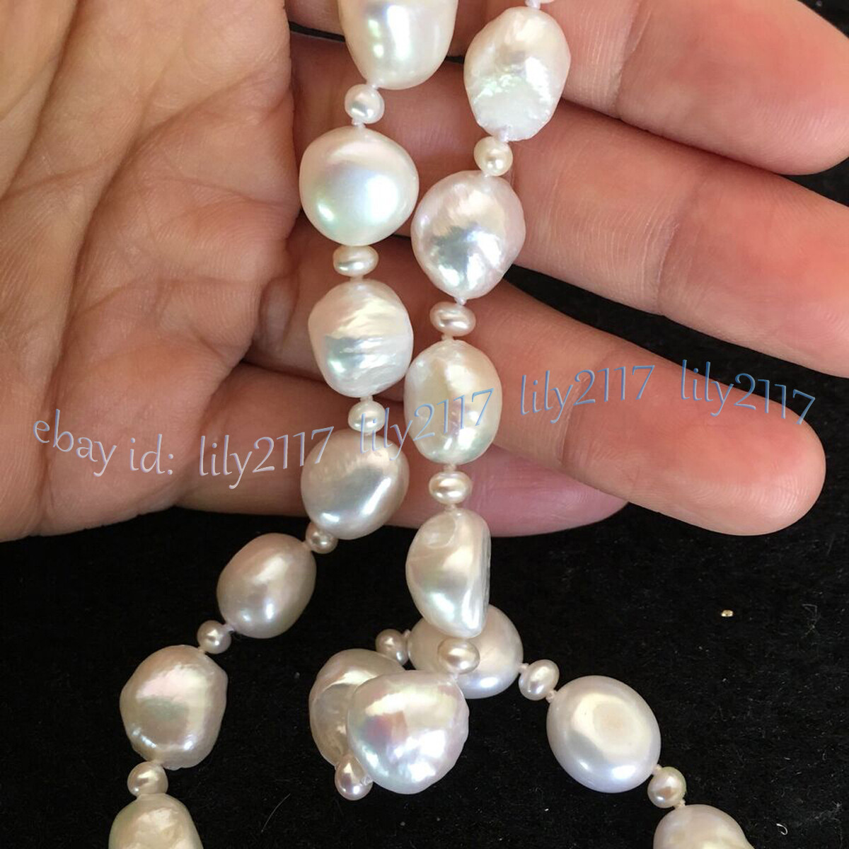 High Luster 9-10mm Real Natural White Baroque Freshwater Pearl Necklace 14-36”