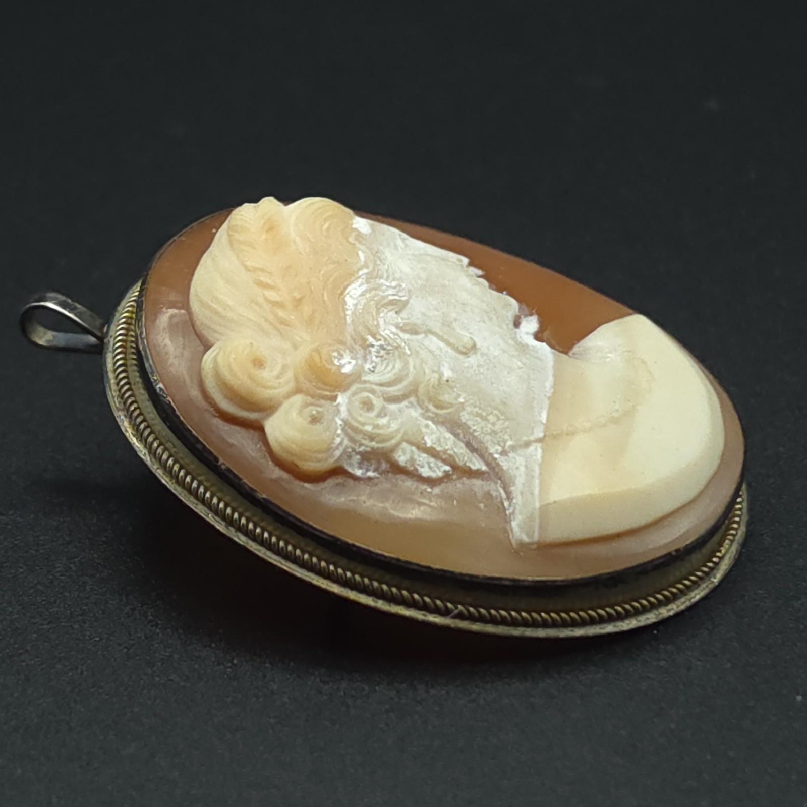 Antique 900 Silver Hand Carved Shell Cameo Brooch Pendant Convertible