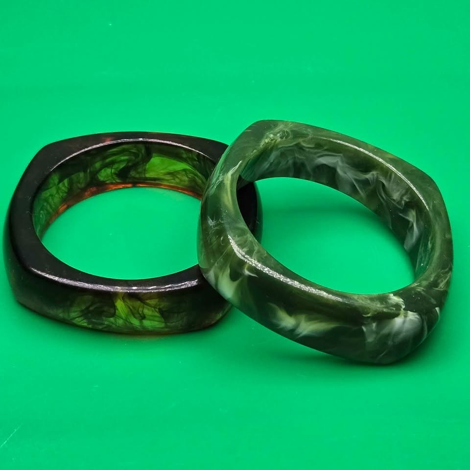 Chunky Square Bangles Acrylic Resin Marbled Geometric [T66]