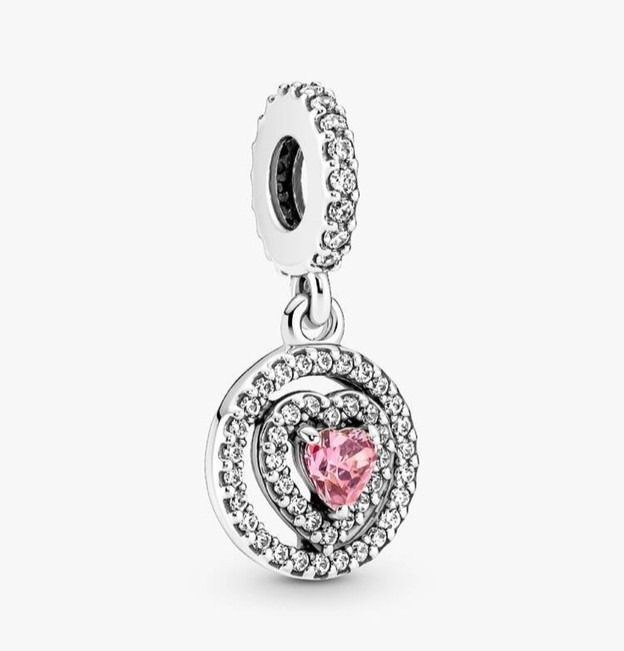 PANDORA Sparkling Double Halo Heart Dangle Charm, #791476C01, Valentine’s Gift