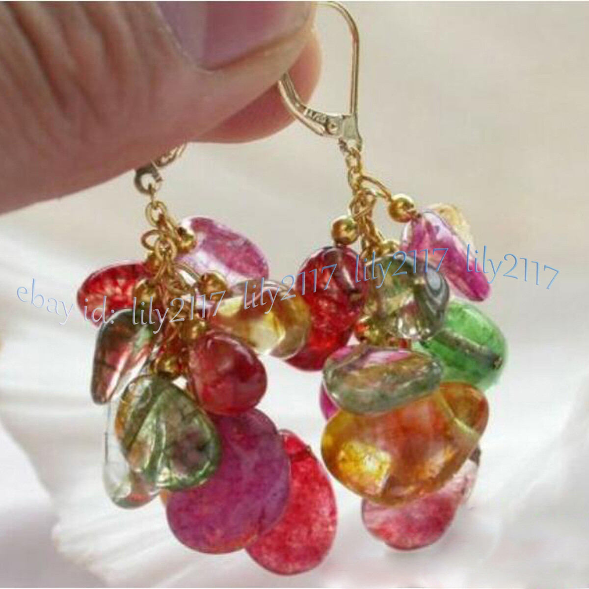 12-15mm Multicolor Tourmaline Irregular Freeform Nugget Gem Beads Dangle Earring