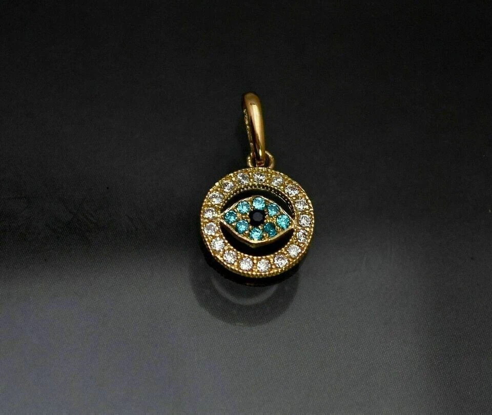 2.50 Ct Round Simulated Diamond Evil Eye Charm Pendant 14K Yellow Gold Plated