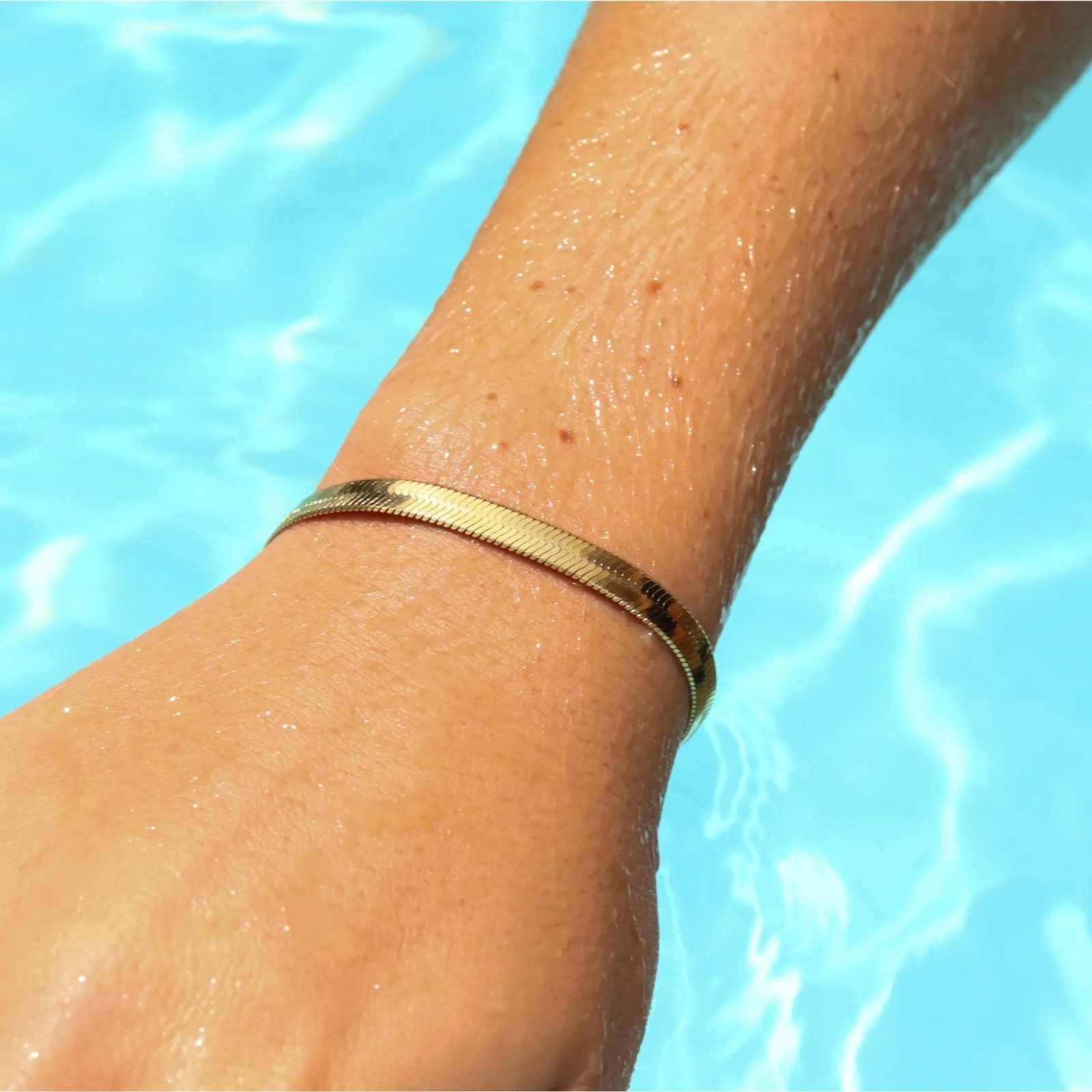 18K Gold PVD Herringbone Chain Bracelet Surgical Steel Waterproof Tarnish Free