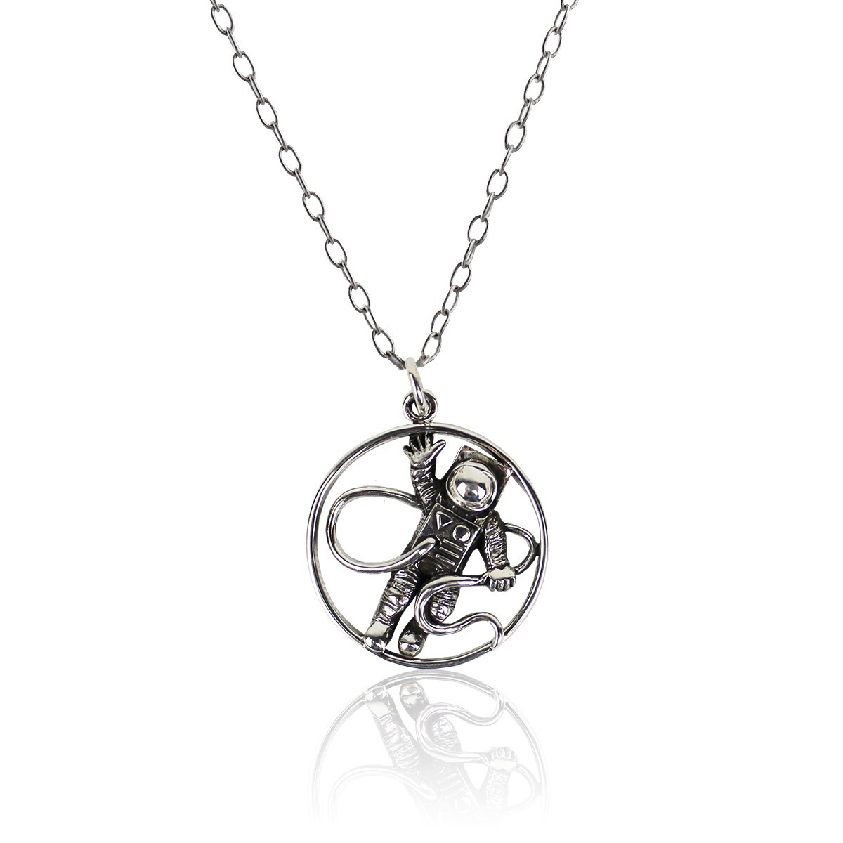 FashionJunkie4Life Sterling Silver Detailed Astronaut Pendant with 18″ Chain