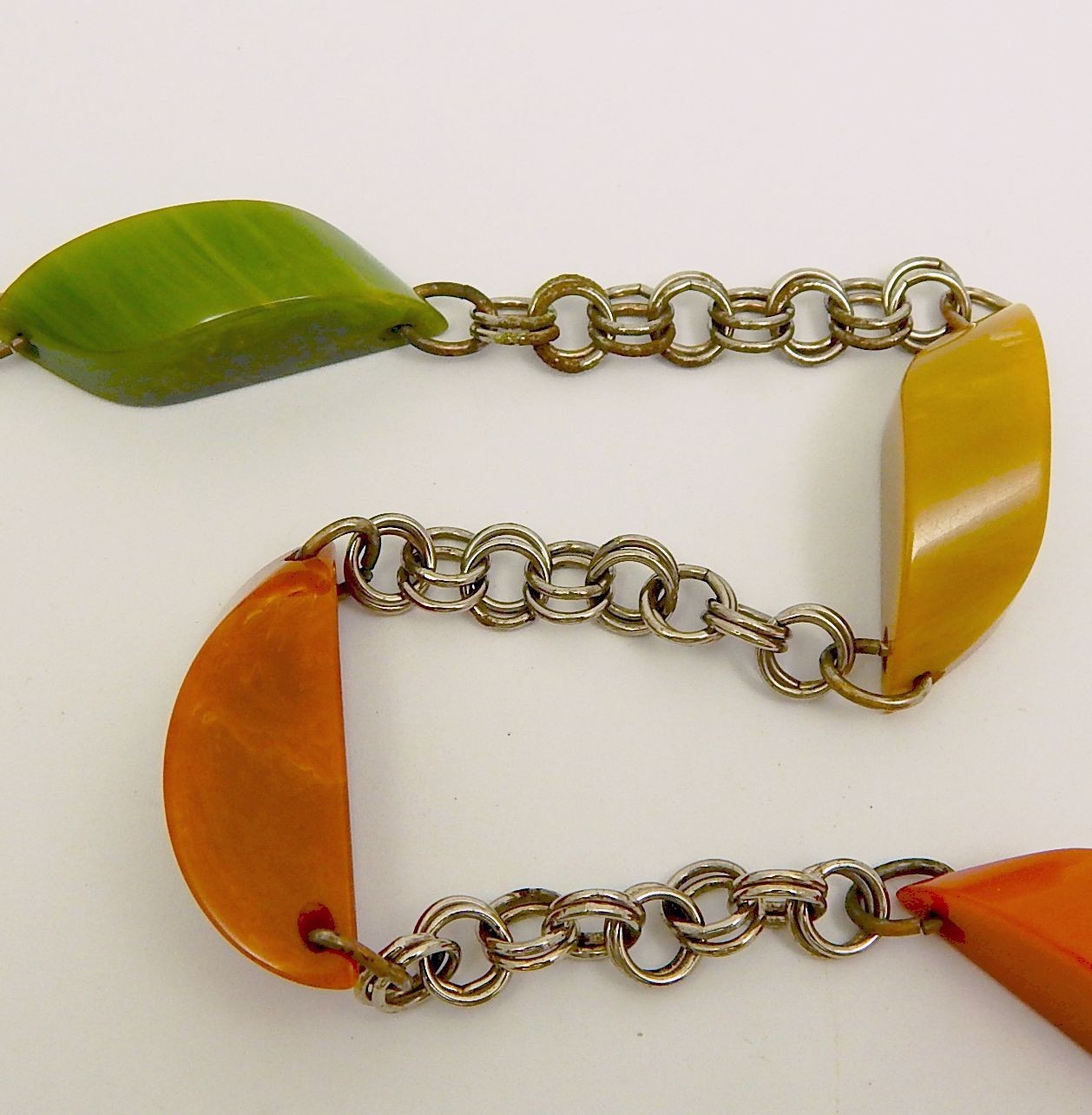 Bakelite Dangle Charm Bracelet + Matching AS IS Necklace Green Orange Yellow