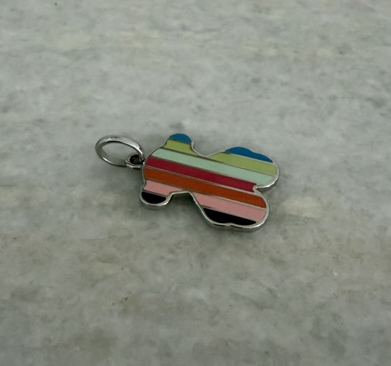 Tous Teddy Bear Stainless Steel Rainbow Enamel Stripe Pendant