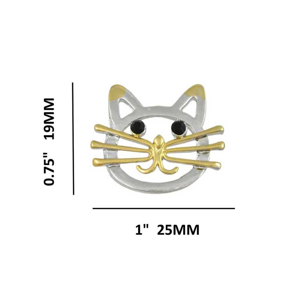 Silver and Gold Cat Head with Black Eyes Pierced Earring – PRC421E