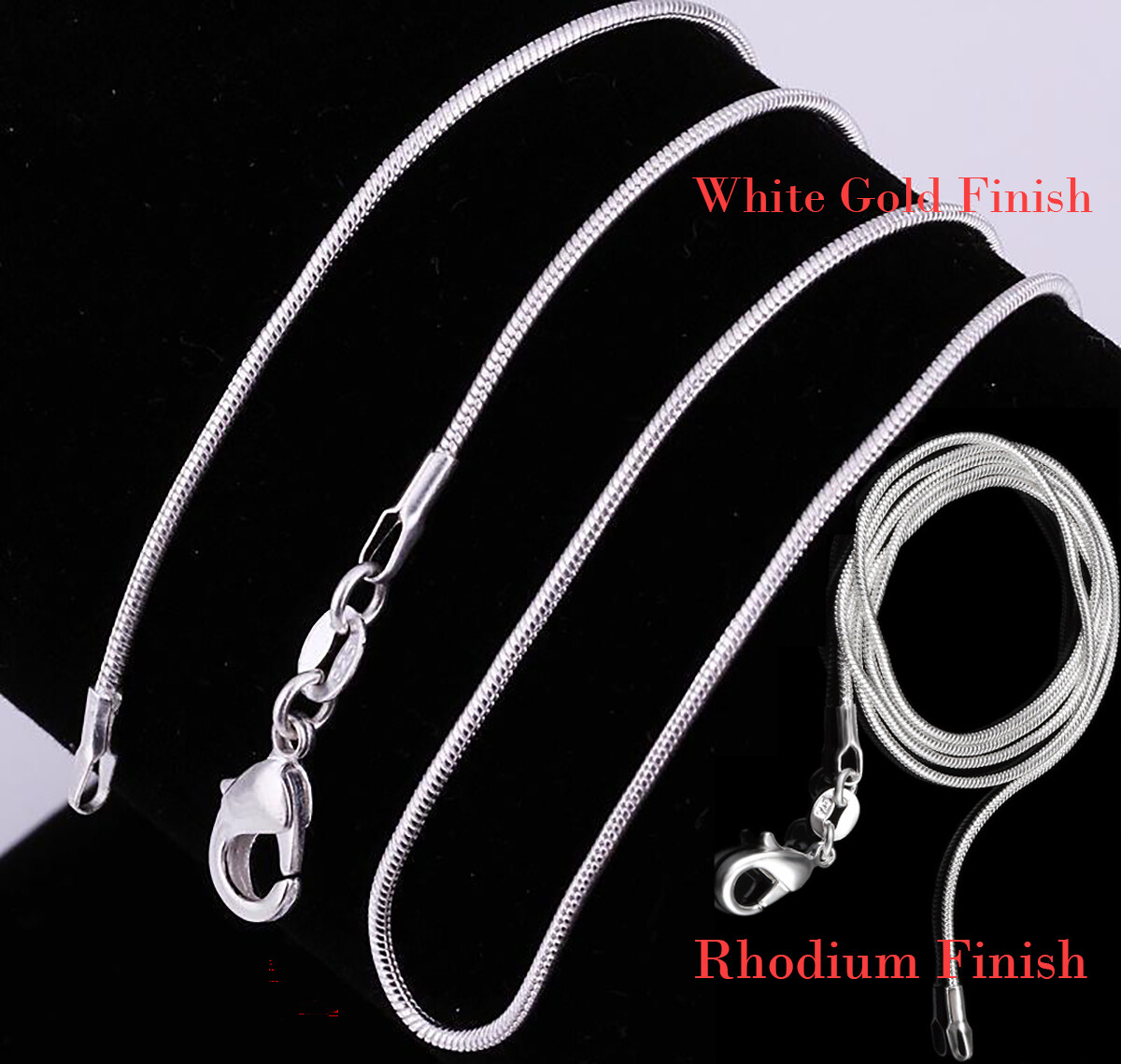 925 Sterling Silver Round Snake Chain Necklace 16″- 38 inch * 1.2/1.6mm/2mm Wide