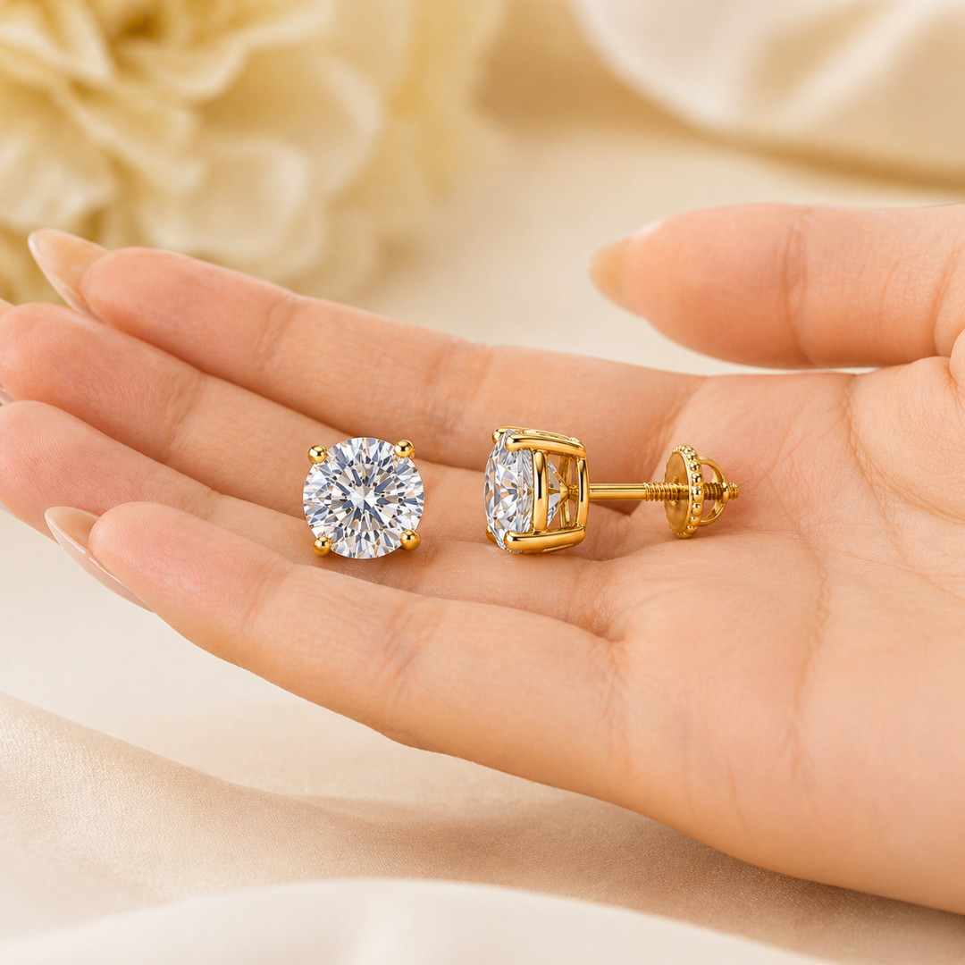 Moissanite Stud Earrings Princess Cut 925 Silver Gold Screw Back Unisex