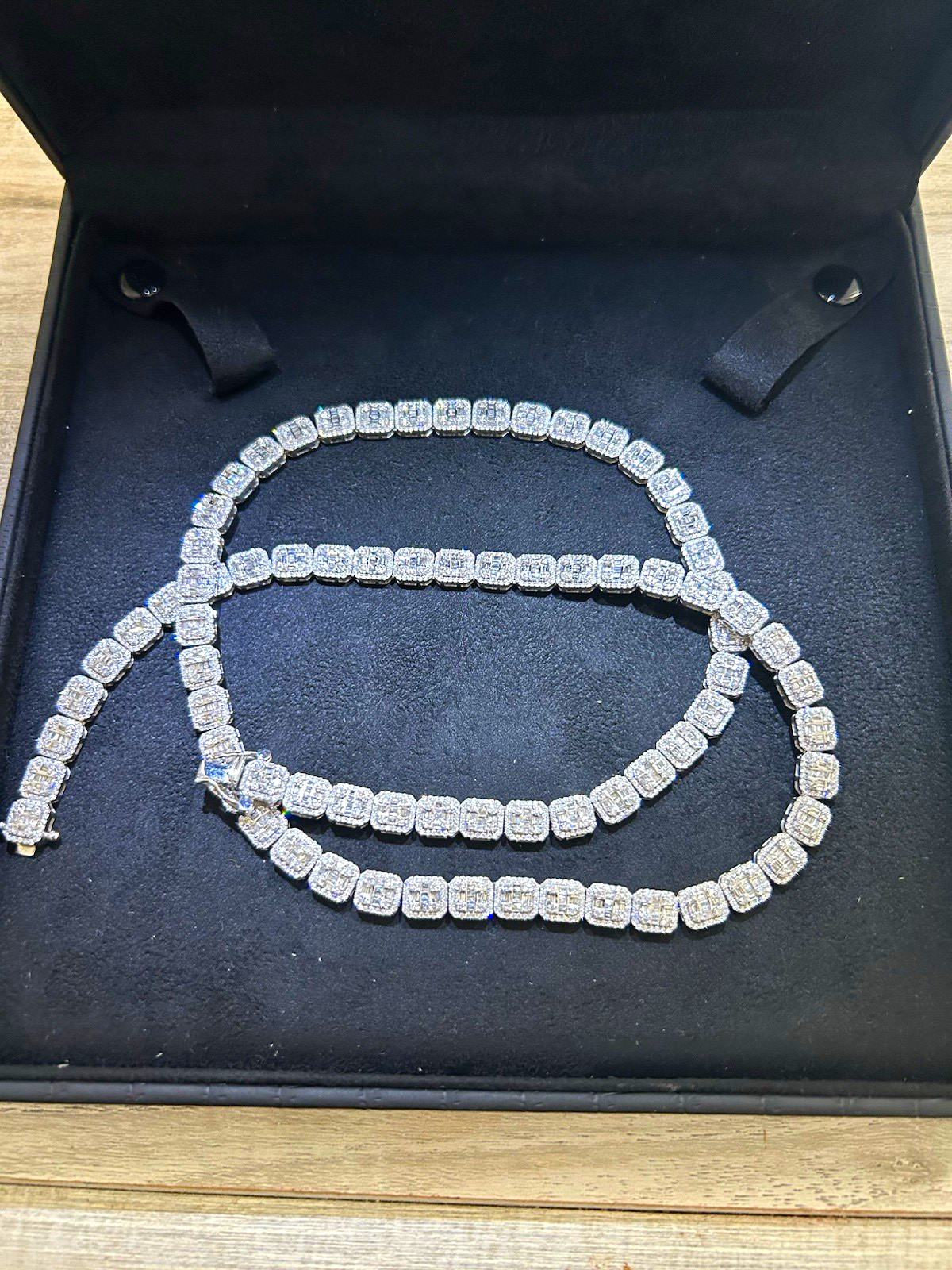 10K White Gold Diamond Tennis Necklace 10.2ctw G VS1 Round Box Clasp