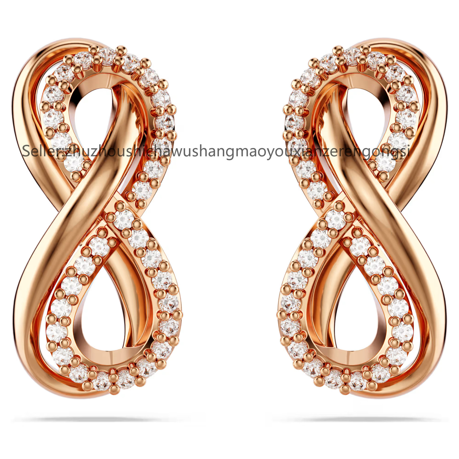 Hyperbola White Rose Gold Tone Plated Stud Earrings Infinity New