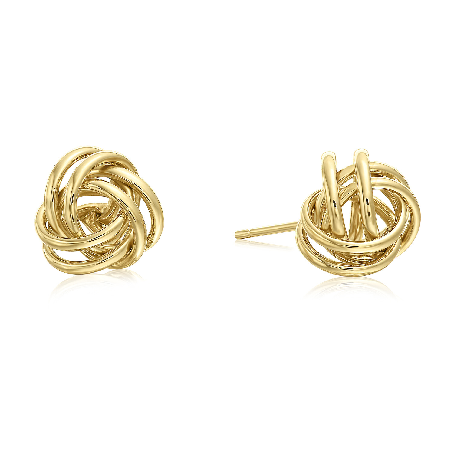14K Real Solid Gold Polished Love Knot Sleeper Studs Earrings Push-back 9mm