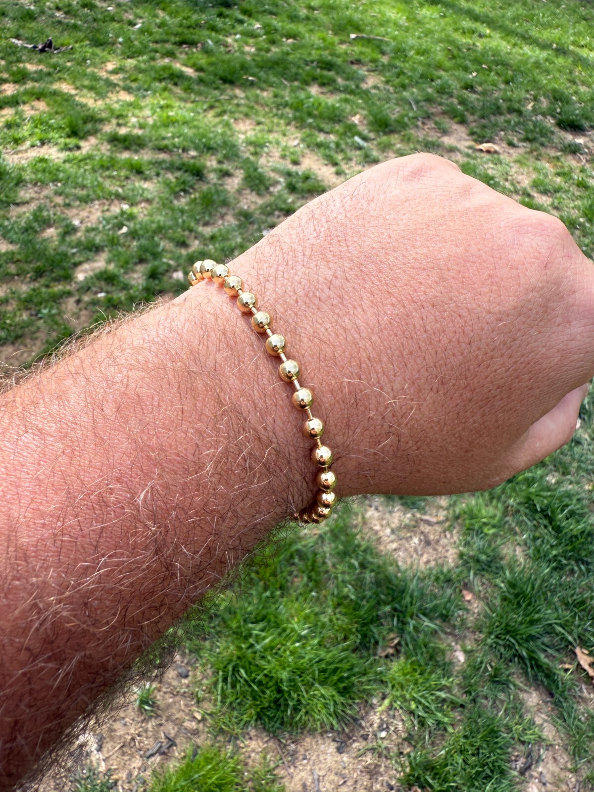 Men’s Solid 14k Gold Over 925 Silver Ball Bead Bracelet 5mm Thick Beads – 8″