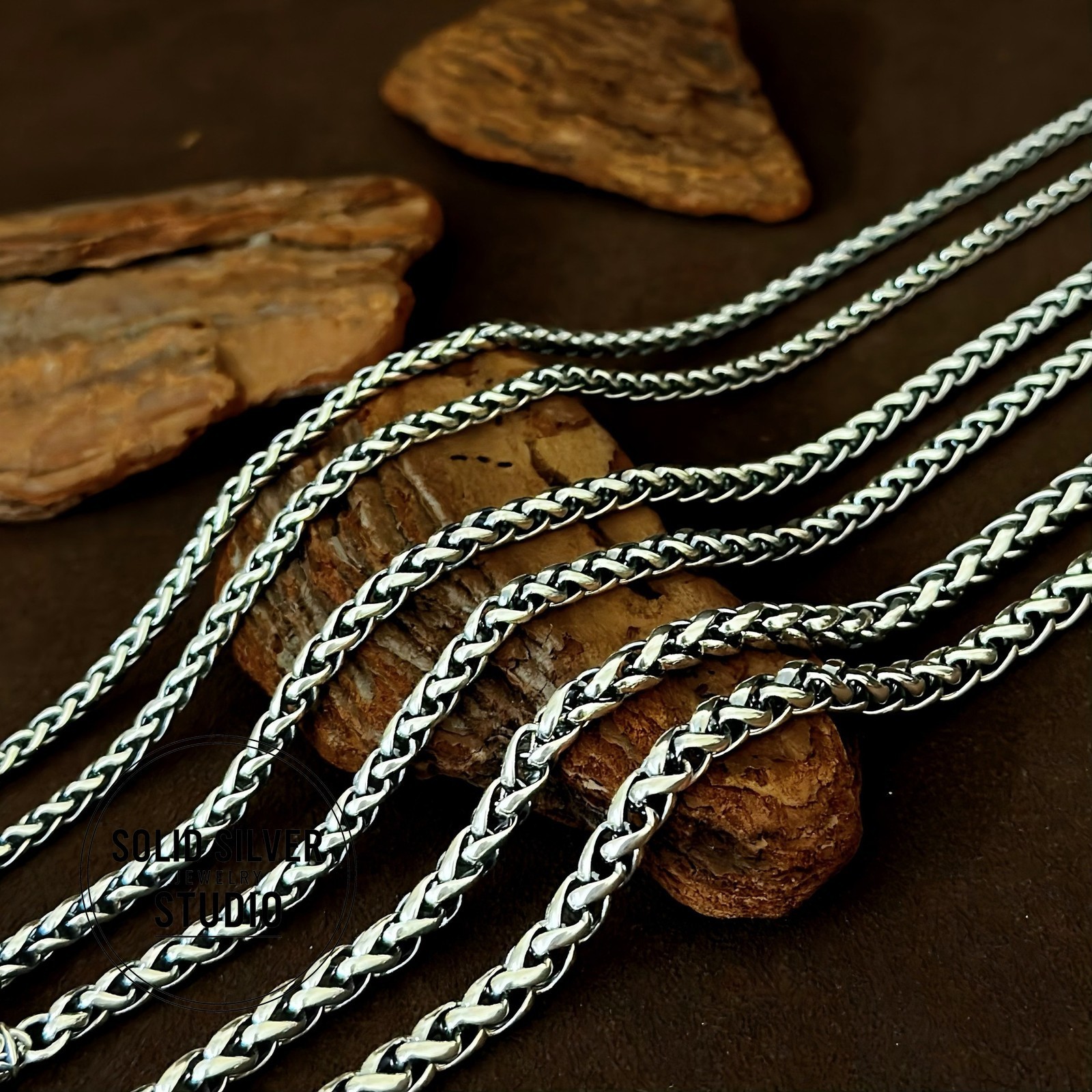 Solid S925 Silver Buddhist Mantra Necklace Spiga/Wheat Chain Pendant Holder Gift