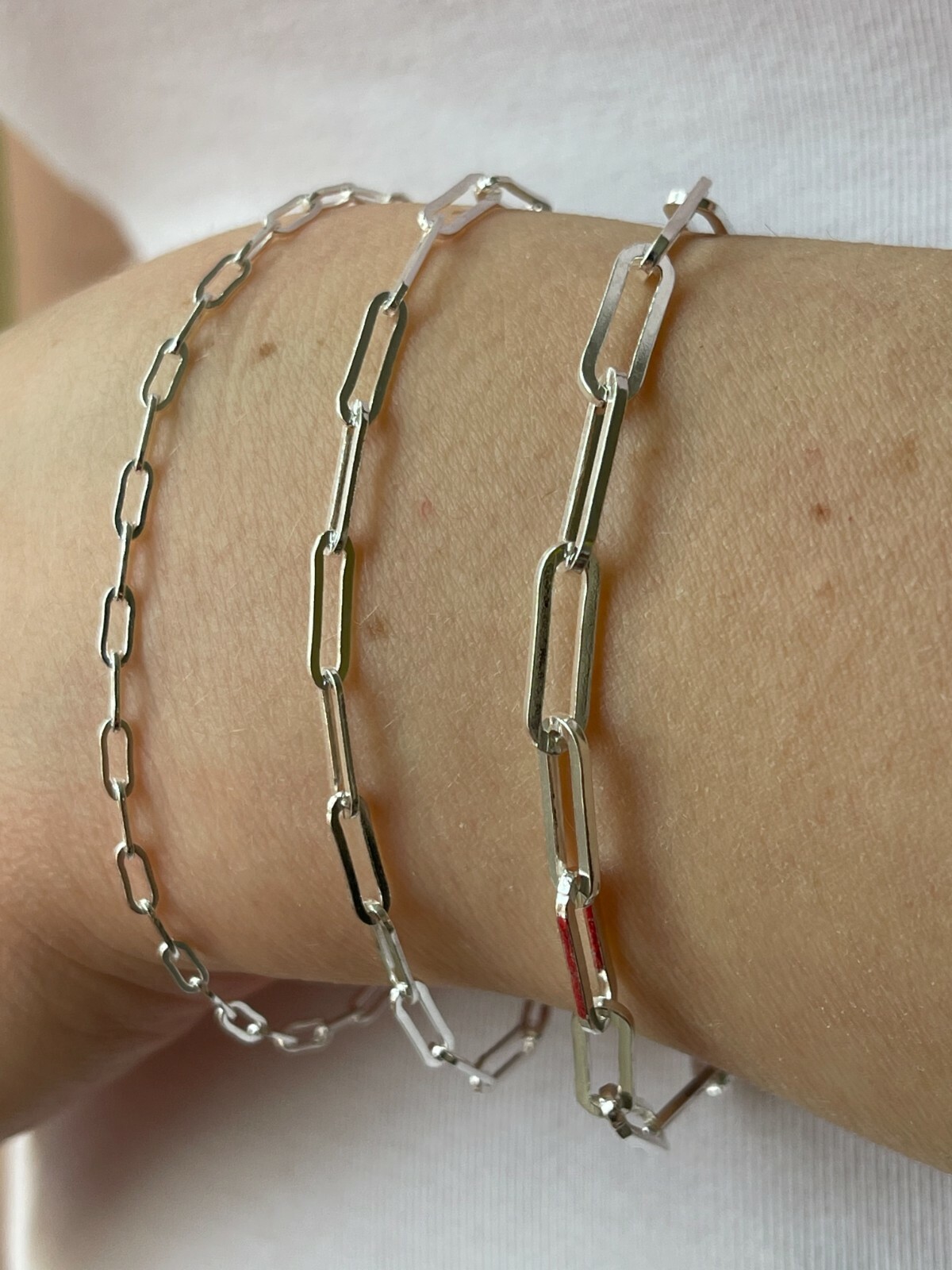 Real Solid Sterling Silver Paperclip Rolo Paper Clip Bracelet 2.5mm-4mm 6-8″